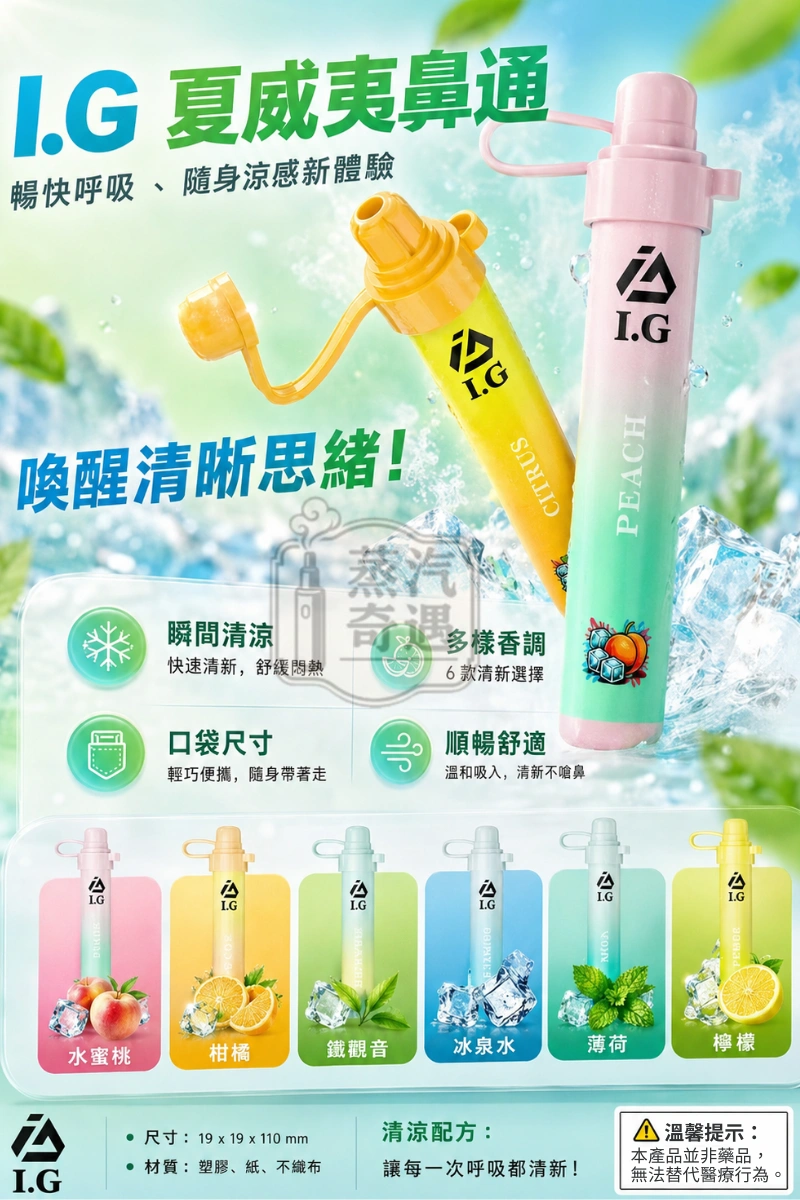 【果香茶香6種口味】I.G 夏威夷清涼能量鼻吸棒｜約1000口 蒸汽奇遇現貨